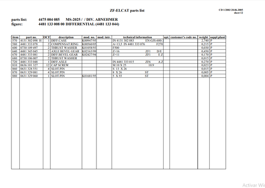 Manual de Partes Eje Delantero ZF MS-2025 - 4475.004.085
