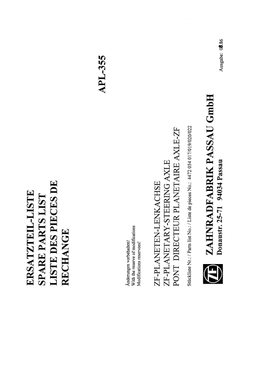 Manual de Partes Eje Delantero Zf APL-355 - 4472 054 017-019-020-022