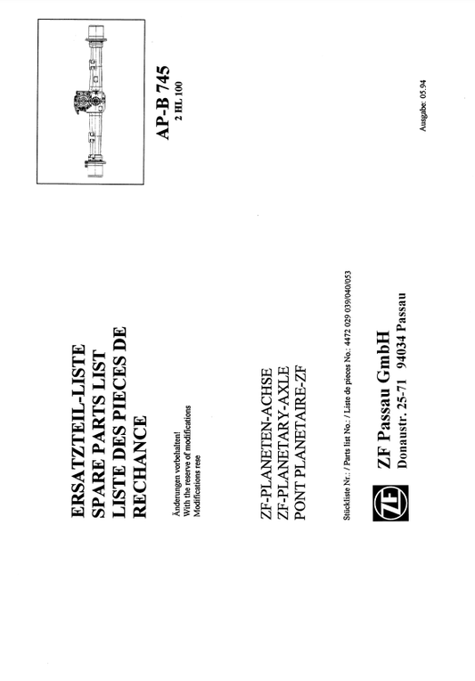 Manual de Partes Eje Trasero ZF AP-B 745 - 2HL 100 - 4472 029 039-040-053