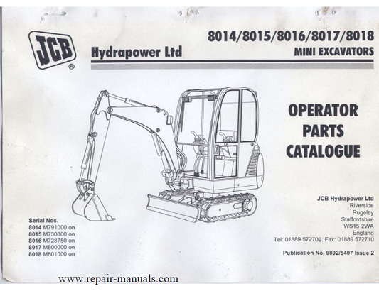 Manual de Partes Mini Excavadora JCB 8014, 8015, 8016, 8017, 8018