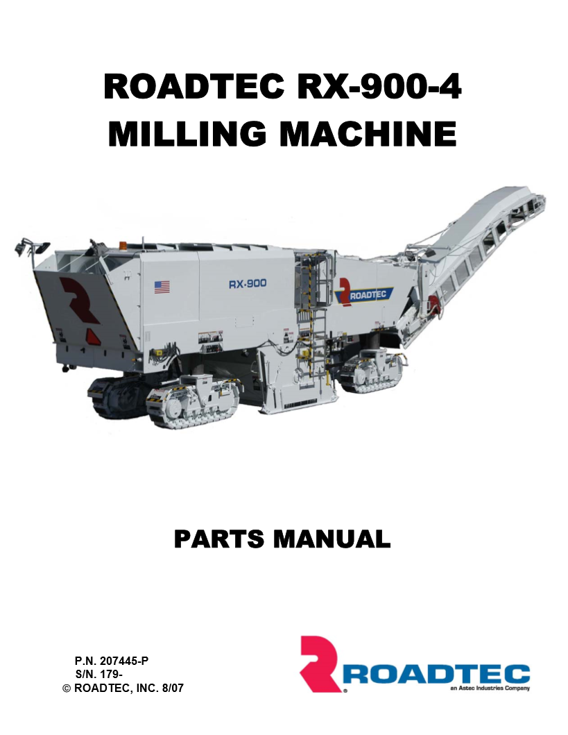 Manual de Partes Fresadora Roadtec RX-900-4 – manualesdemaquinaria