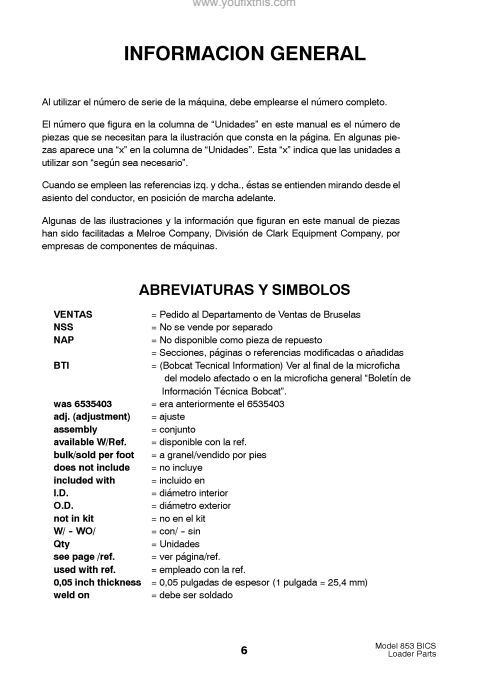Manual de Partes Minicargador Bobcat 853