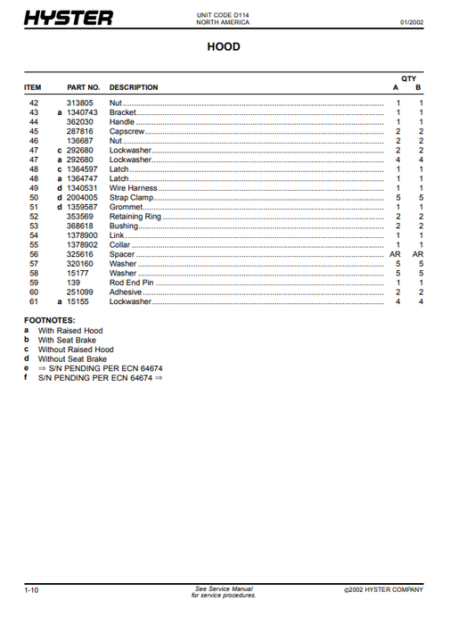 Manual de Partes Montacarga Hyster E25XM2, E30XM2, E35XM2, E40XMS2 (D114)