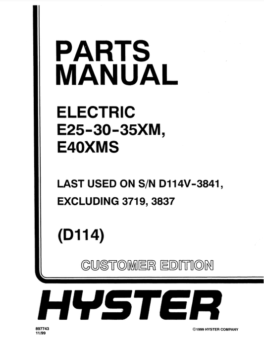Manual de Partes Montacarga Hyster E25, E30, E35XM, E40XMS (D114)