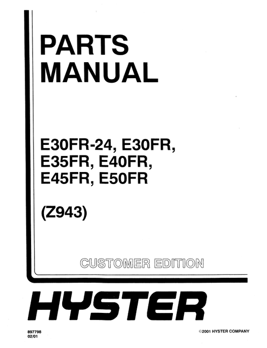 Manual de Partes Montacarga Hyster E30FR-24, E30FR, E35FR, E40FR, E45FR, E50FR (Z943)