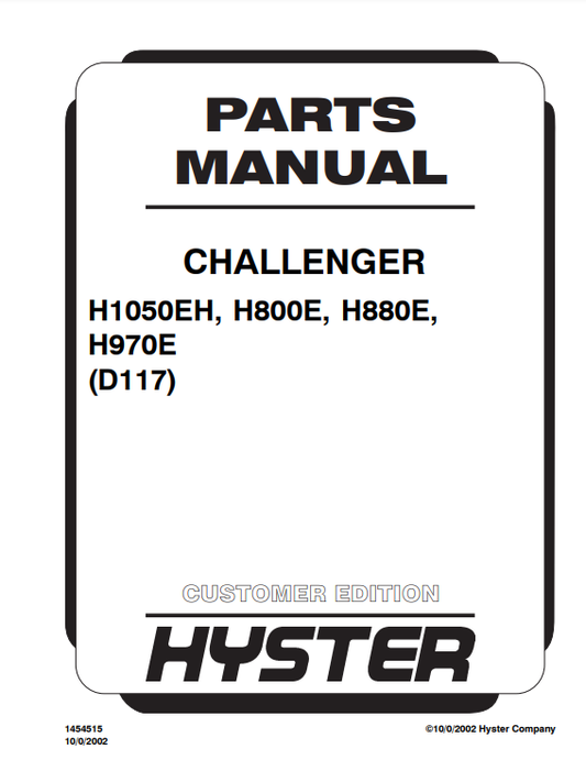 Manual de Partes Montacarga Hyster H1050EH, H800E, H880E, H970E (D117)