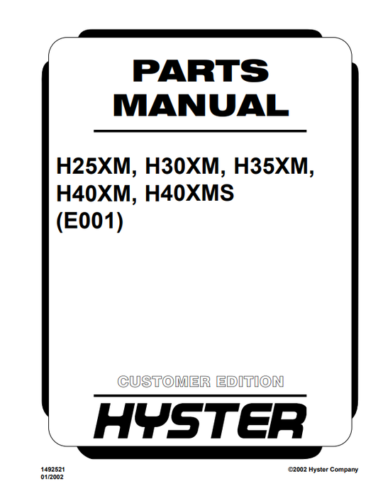 Manual de Partes Montacarga Hyster H25XM, H30XM, H35XM, H40XM, H40XMS (E001)