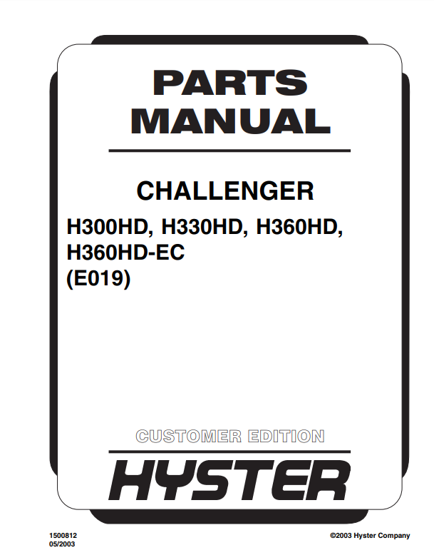 Manual de Partes Montacarga Hyster H300HD, H330HD, H360HD, H360HDEC (E019)