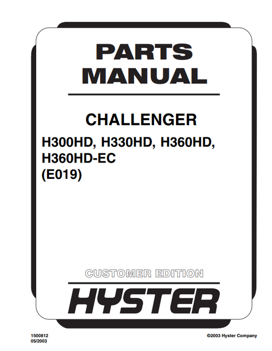 Manual de Partes Montacarga Hyster H300HD, H330HD, H360HD, H360HDEC (E019)