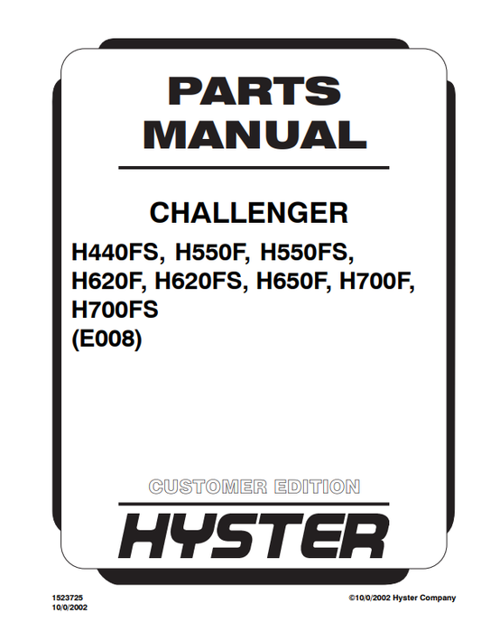 Manual de Partes Montacarga Hyster H440FS, H550F, H550FS, H620F, H620FS, H650F, H700F, H700FS (E008)