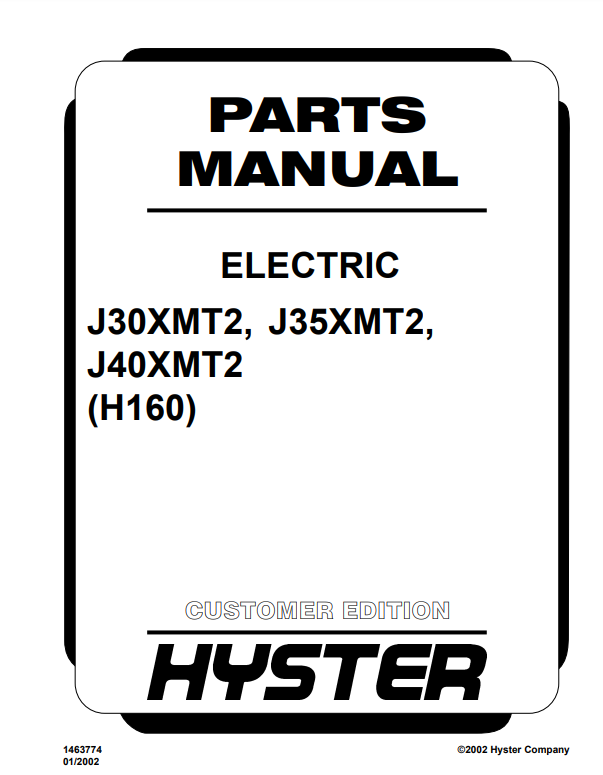 Manual de Partes Montacarga Hyster J30XMT2, J35XMT2, J40XMT2 (H160)