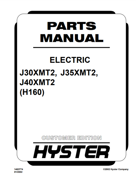 Manual de Partes Montacarga Hyster J30XMT2, J35XMT2, J40XMT2 (H160)