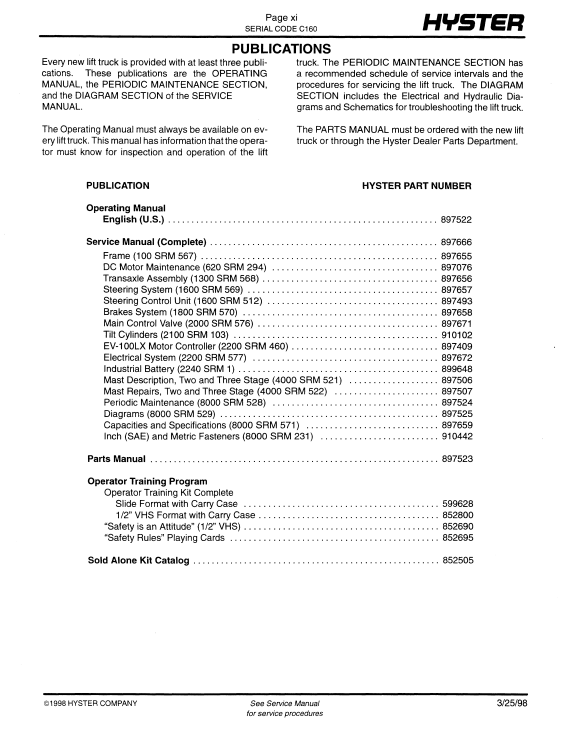 Manual de Partes Montacarga Hyster J30, J35, J40XMT (C160)