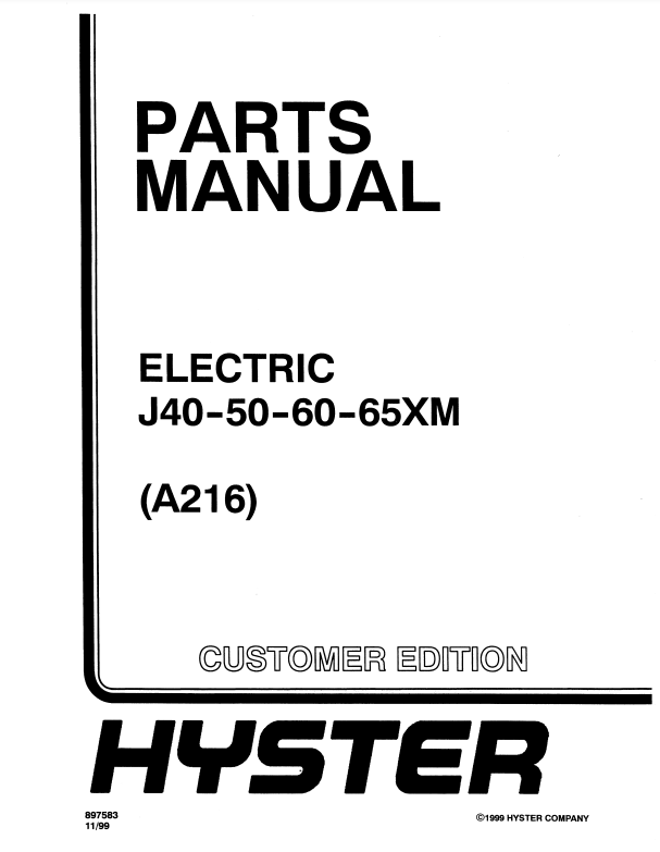 Manual de Partes Montacarga Hyster J40, J50, J60, J65XM (A216)