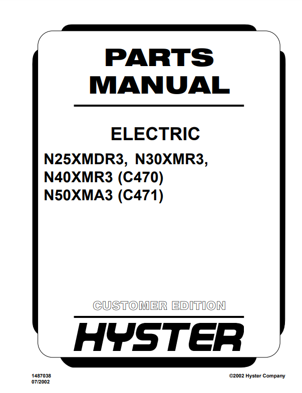 Manual de Partes Montacarga Hyster N25XMDR3, N30XMR3, N40XMR3, N50XMA3 (C470) (C471)