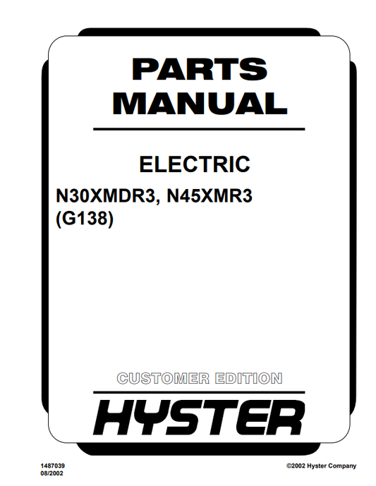 Manual de Partes Montacarga Hyster N30XMDR3, N45XMR3 (G138)