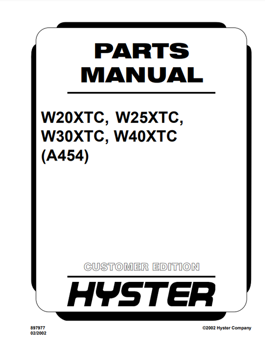 Manual de Partes Montacarga Hyster W20XTC, W25XTC, W30XTC, W40XTC (A454)
