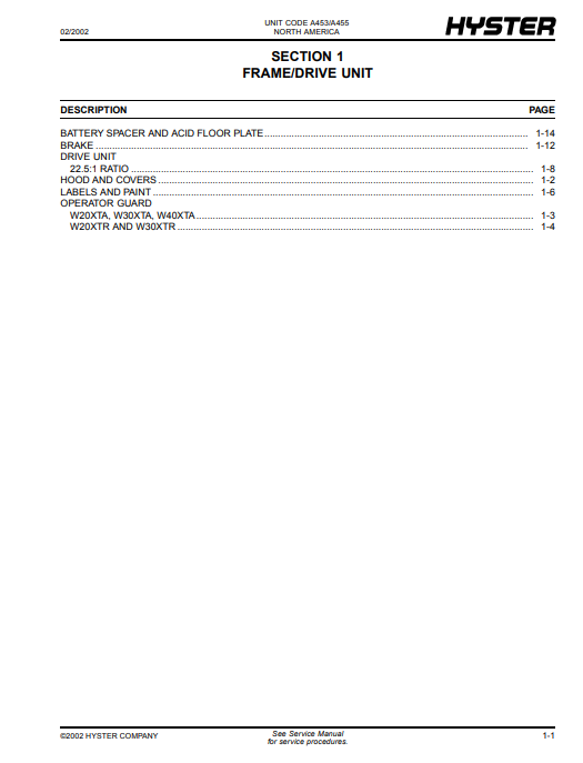 Manual de Partes Montacarga Hyster W20XTR, W30XTR, W40XTR, W20XTR, W30XTR (A453) (A455)