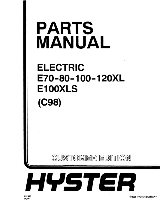Manual de Partes Montacargas Hyster E70, E80, E100, E120XL, E100XLS (C98)