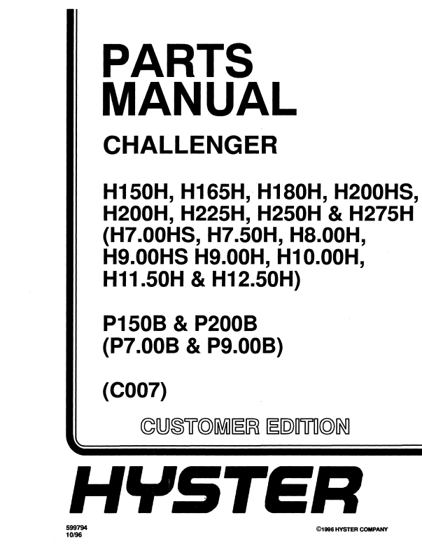 Manual de Partes Montacargas Hyster H150H to H275H (C007)