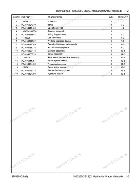 Manual de Partes Motoniveladora Sany SMG200C-8(G)