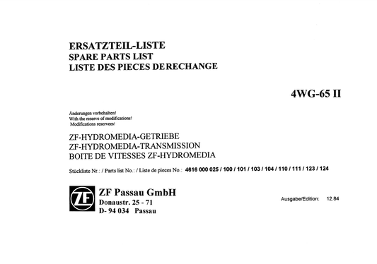 Manual de Partes Servotransmisión 4WG-65 II - 4616 000 025-100-101-103-104-110-111-123-124