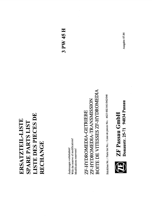Manual de Partes Servotransmisión ZF 3 PW 45 H - 4623 002 041-042-046
