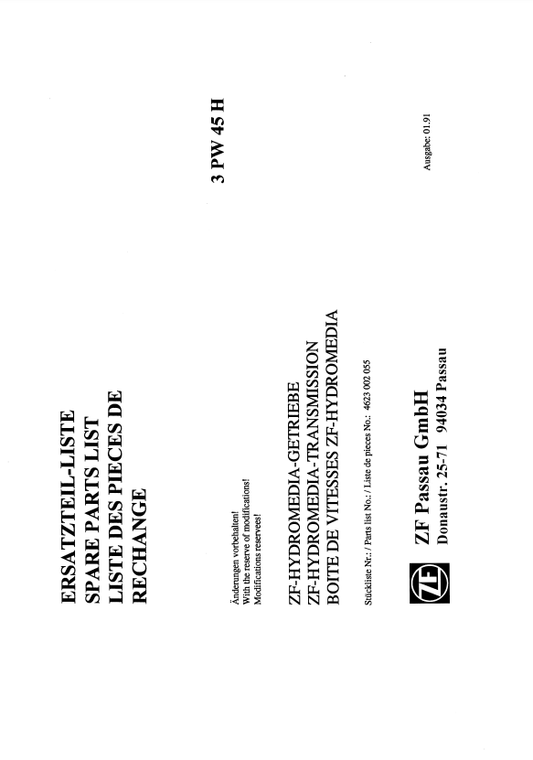 Manual de Partes Servotransmisión ZF 3 PW 45 H - 4623 002 055