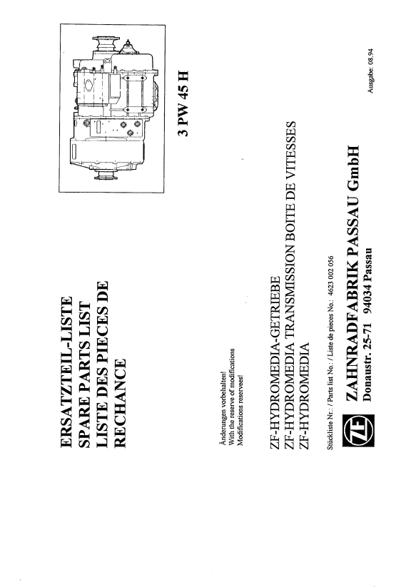 Manual de Partes Servotransmisión ZF 3 PW 45 H - 4623 002 056