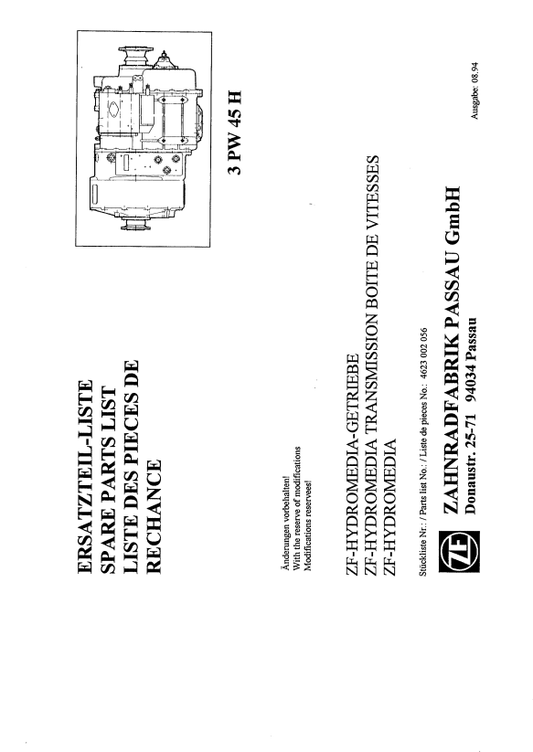 Manual de Partes Servotransmisión ZF 3 PW 45 H - 4623 002 056