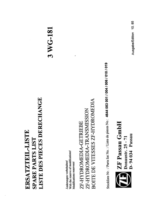 Manual de Partes Servotransmisión ZF 3 WG-181 - 4644 083 001-004-006-010-019