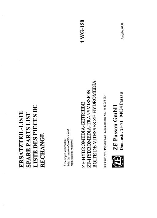 Manual de Partes Servotransmisión ZF 4 WG-150 - 4642 054 013