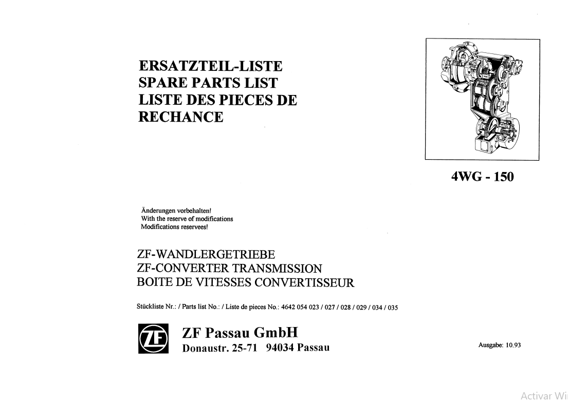 Manual de Partes Servotransmisión ZF 4WG - 150 - 4642 054 023-027-028-029-034-035