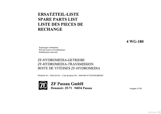 Manual de Partes Servotransmisión ZF 4 WG-180 - 4644 044 017-052-056-060-067