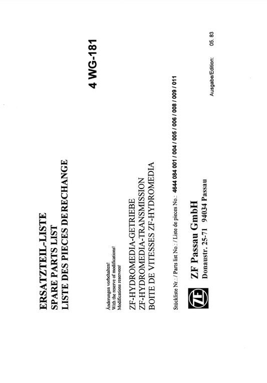 Manual de Partes Servotransmisión ZF 4 WG-181 - 4644 084 001-004-005-006-008-009-011