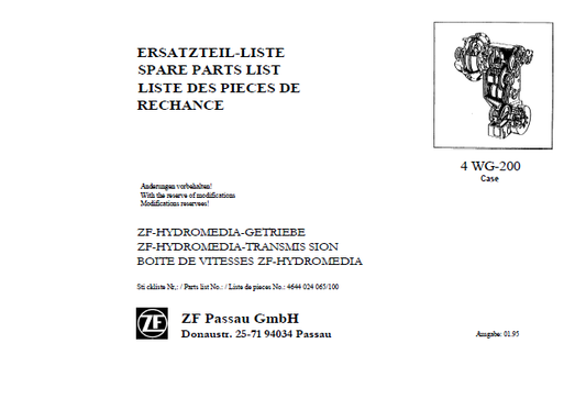 Manual de Partes Servotransmisión ZF 4 WG-200 CASE - 4464 024 065-100