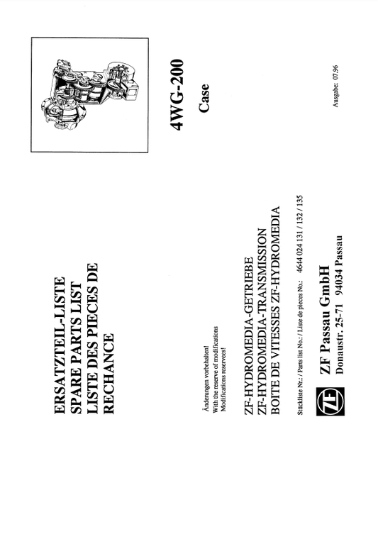 Manual de Partes Servotransmisión ZF 4WG-200 CASE - 4644 024 131-132-135