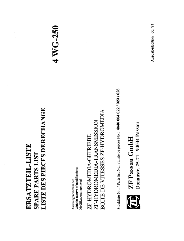 Manual de Partes Servotransmisión ZF 4 WG-250 - 4646 004 022-023-028