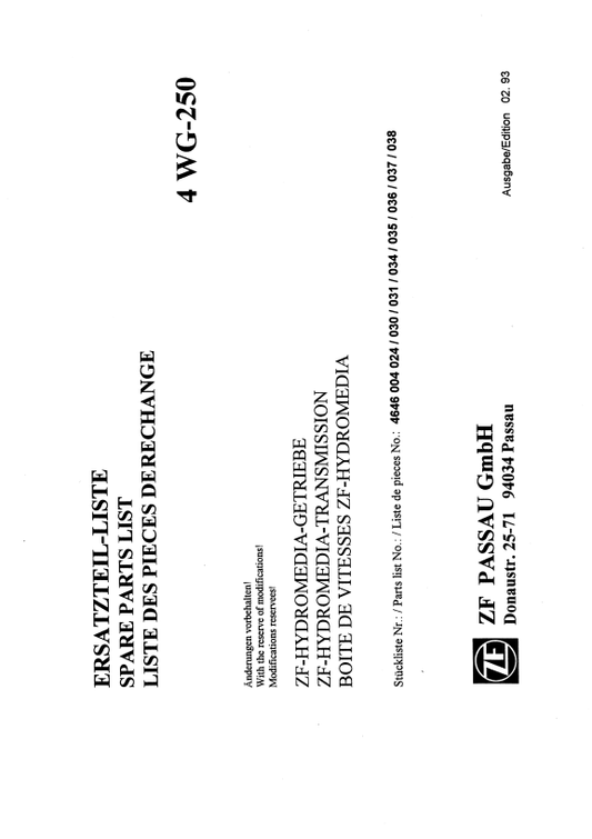 Manual de Partes Servotransmisión ZF 4 WG-250 - 4646 004 024 -030-031-034-035-036-037-038
