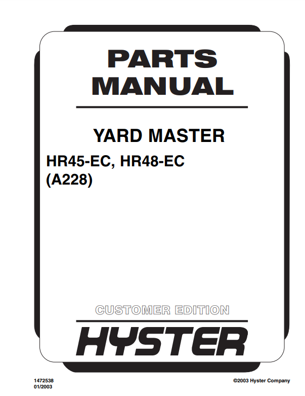 Manual de Partes Telehandler Hyster HR45-EC, HR48-EC (A228)