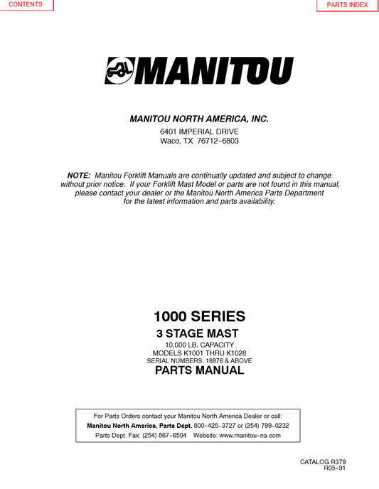 Manual de Partes Telehandler Manitou 1000 Series