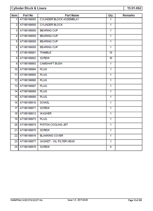 Manual de Partes Tractores Farmtrac 9105 DT, 9120 DT IIIA