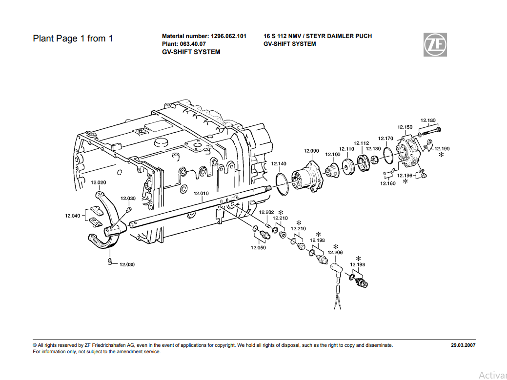Manual de Partes Transmisión ZF 16 S 112 NMV STEYR DAIMLER PUCH - 1296.062.101