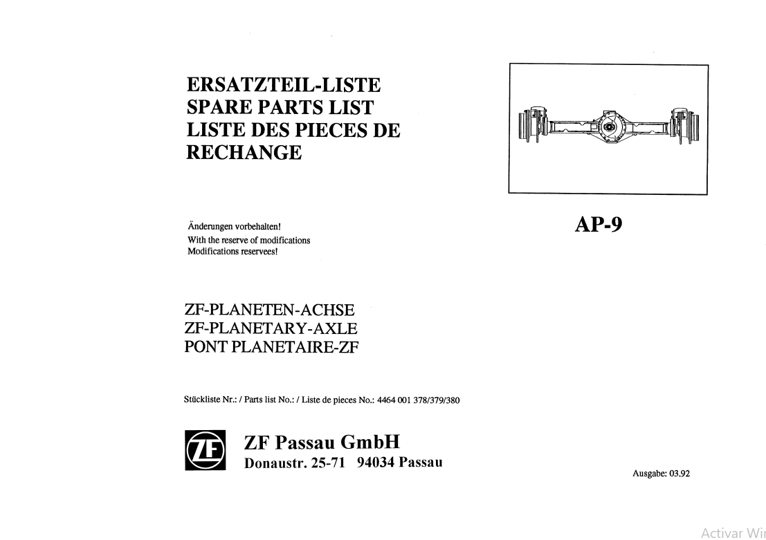 Manual de Partes Eje Intermedio ZF AP-9 - 4464 001 378-379-380