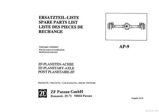 Manual de Partes Eje Intermedio ZF AP-9 - 4464 001 378-379-380