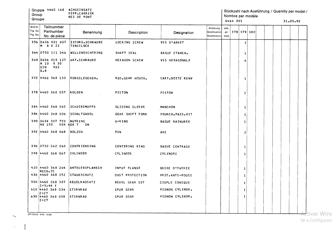 Manual de Partes Eje Intermedio ZF AP-9 - 4464 001 378-379-380