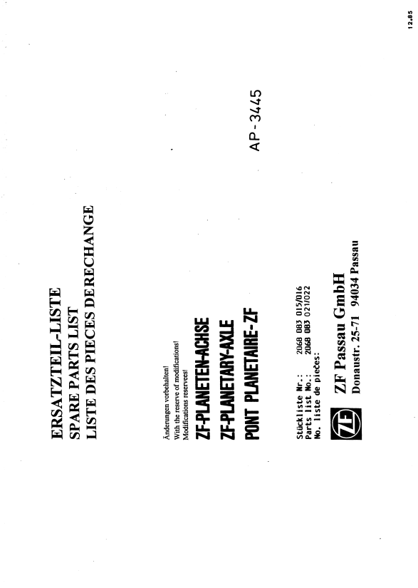 Manual de Partes Transmisión ZF AP 3445 - 2068 083 015 -016  -  2068 083 021-022