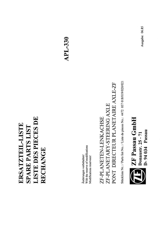 Manual de Partes Transmisión ZF APL 330 - 4472, 057, 018, 019, 020, 021