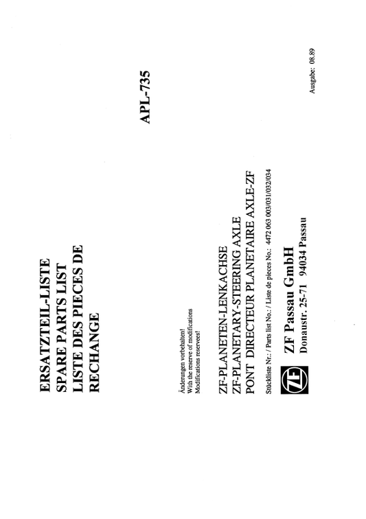 Manual de Partes Transmisión ZF APL 735 - 4472, 063, 003, 031, 032, 034