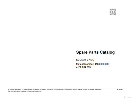 Manual de Partes Transmisión ZF ECOMAT 2 NMOT - 4180.080.005 - 4180.064.003